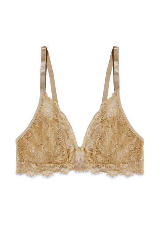 Elegant Lace Triangle Bralette – Nude Beige