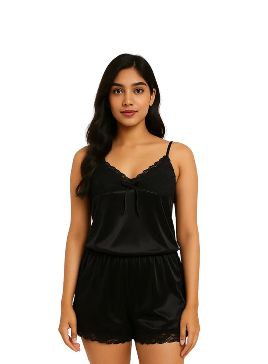 Black Satin Pajama Set