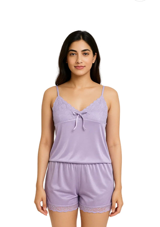 Elegant Lavender Satin Pajama Set for Women